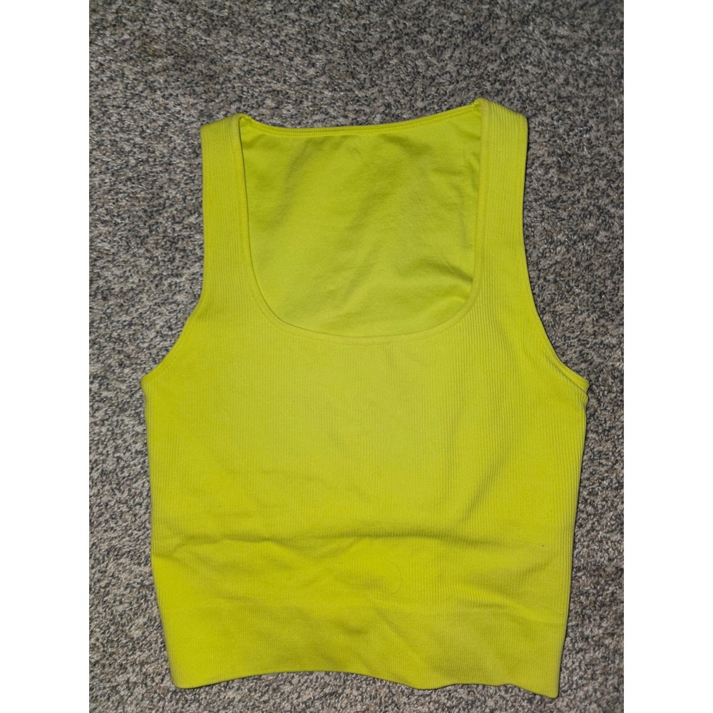 DSG Womens Momentum Ribbed Seamless Crop Tank Smoked Lime Neon XS NWT